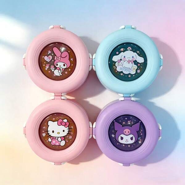 1pc Sanrio Hello Kitty Kuromi Portable Round Bento Box, 850ml Large Capacity Lunch Box, Comes With Spoon And Fork Utensils, Suitable For Lunch, Breakfast, Outdoor Picnic, Travel, Work, School, Outdoor, Picnic, Student Supplies, Lunch Box, Bento Box, Lunch Bag, Birthday Gift
