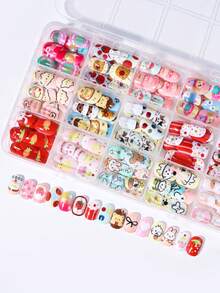 360pcs (15 Styles) Colorful Cartoon Acrylic Press-On Nails Gift Set, Full Coverage Short Artificial Nails For Girls, Kids Decorative Design (Cute Patterns) - Multicolor - View 6