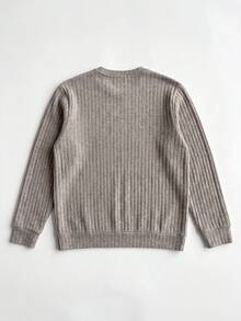 Men's Vertical Ribbed Textured Crew Neck Long Sleeve Knit Sweater, Casual Fashion Pullover Top - Khaki - View 2