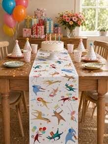 Animal Parade Theme Table Runner, Cute Circus Animal Table Runner, Rectangular Linen Tablecloth, Zoo Theme Birthday Party Table Decor, Baby Shower Table Runner, Reusable And Washable Dining Table Decor, Seasonal Kitchen Dining Home Decor - Multiple Styles - View 10