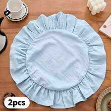 1pc/2pcs/6pcs Korean Style Solid Color Round Placemats, Sweet Princess Style Candy Color Tablecloth With Ruffle Edge, Cute Food Plate Heat-Insulating Background Mat - Multicolor - View 22