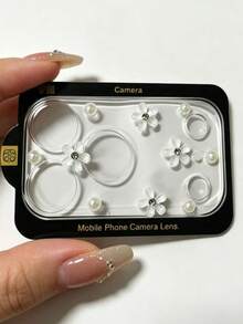 Fashionable Cute 3D Pink Flower Pearl Transparent Glass Camera Lens Protector Film For IPhone 17 Pro Max 17 Pro - Pearl-like Transparent Flowers - View 3