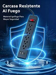 Power Strip With 6 Outlets, 2 USB + 1 Type-C, 1.8m - US A Type Plug(110-127V) - View 10