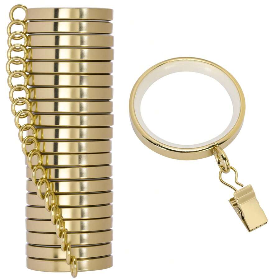 20 Pack Gold Metal Curtain Rings With Clips, Outer Diameter 2.09 Inches, Inner Diameter 1.65 Inches, Built-In Silent Nylon Lining For Smooth Sliding, Compatible With Most Curtain Rods - [gold] - View 1