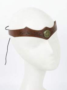 1pc Medieval Vintage PU Leather Embossed Headband, Renaissance Viking Market LARP Costume Prop, Halloween Cosplay Outfit Accessory - A - View 3