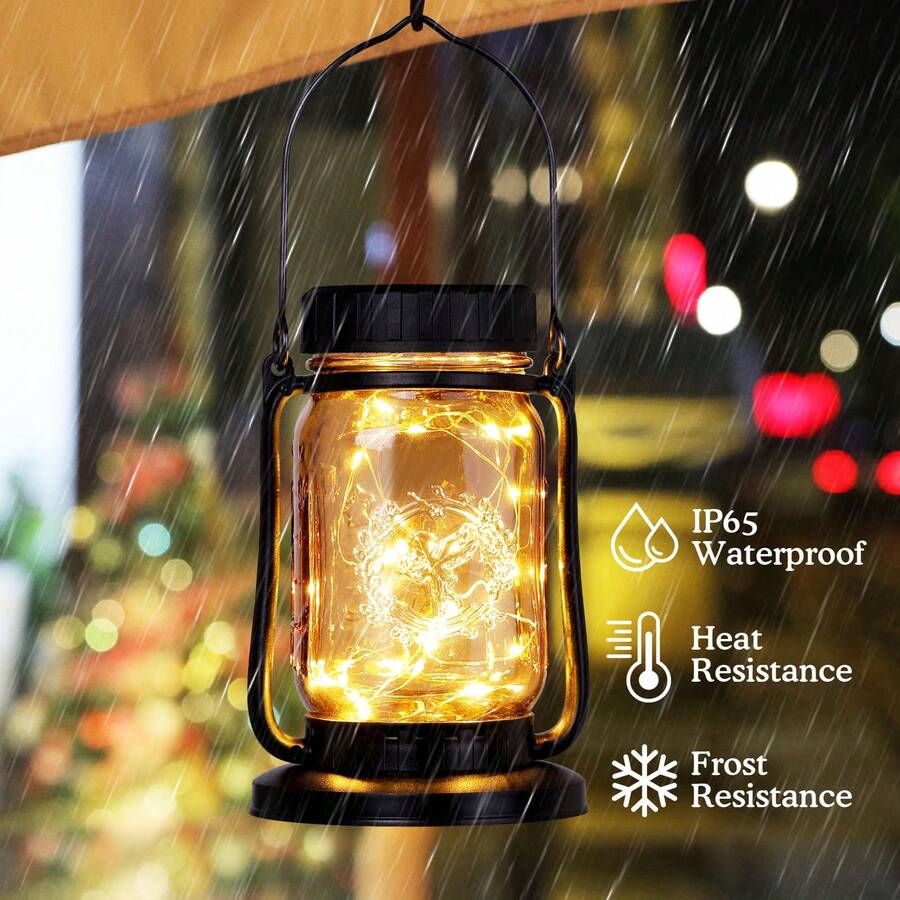 4pcs Solar Hanging Outdoor Lanterns, IP65, 600mAh Long-Lasting Battery, Super Bright Imported LEDs, High-Efficiency Solar Panel, 30 Warm White Fairy Lights, Vintage Mason Jar Design For Yard, Patio, Wedding & Christmas Decor - 4 件裝 - 查看 1