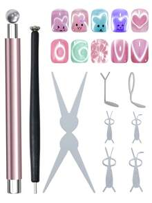 9pcs Cat Eye Nail Art Magnet Tool Set, French Manicure Cat Eye Heart-Shaped Magnet, Cat Eye Magnet Rod, Cat Eye Gel Nail Polish Magnet Tool, Can Create Various Cat Eye Effects Nail Art Supplies - Multicolor - View 10
