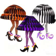 3/1pc Halloween Party/Party Decoration Spooky Honeycomb Hanging Decor Witch Legs 3D Hanging Ornament Haunted House Bar Party Atmosphere Props, Indoor/Outdoor Use, Yard/Garden/Lawn, Doorway/Porch Party Decoration - Multicolor - View 4
