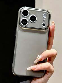 Funda de teléfono con protección de cámara de estilo minimalista transparente y brillante compatible con iPhone 17 ProMax, 17Pro, 17, 16 ProMax, 15, 14, 13 Pro Max, panel trasero transparente mate - Negro translúcido - Ver 6