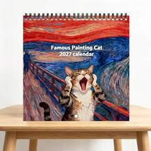 2027 Calendar: 12 Months Double-Sided (Pages) Thick Paper, 21.08x21.08cm Screaming Cat Theme Wall Hanging Calendar | Bright Color Design, Suitable For Personal Planning And Fun Office And Home Decor, Hanging, Desktop, Christmas, Xmas - Multiple Styles - View 5