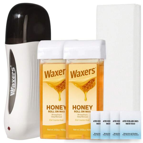 Waxers Roll On Wax Kit For Hair Removal At Home Roller Waxing Depilatory For Women Men Honey Soft Wax Kit For Coarse & Thick Hair With Warmer And Strips