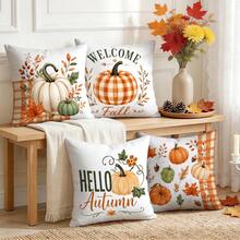 4 piezas Fundas de almohada con patrón de calabaza de otoño a cuadros naranjas sin rellenos, fundas de almohada impresas en un solo lado, adecuadas para sala de estar, dormitorio, decoración del hogar, fundas de almohada para todas las estaciones - Multicolor - Ver 8