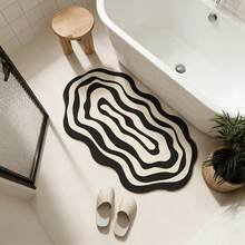 1pc Asymmetrical Black And White Wave Circle Pattern Floor Mat, Bathroom Mat, Bathroom Rug, Door Mat, Small Rug, Carpet, Floor Mat, Home Decor, Area Rug, Outdoor Mat, Home Decor, Area Carpet, Bedroom Rug, Washable Carpet - Multicolor - View 3