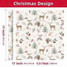 1 Roll Of Christmas Gift Wrapping Paper Featuring A Winter Forest And Reindeer Theme; Made Of Coated Paper; Dimensions: 43 Cm X 300 Cm; Suitable For Wrapping Christmas Gifts, Decorating For Christmas Parties, And Holiday Gift-Giving. - A - View 8
