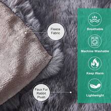 EDIMENS Faux Rabbit Fur Throw Blanket For Sofa, Reversible, Soft And Fluffy, Thick And Warm Plush Blanket For Sofa, Bed And Armchair, Decoration - 灰色 - 查看 3