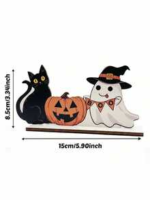 1pc Halloween Wooden Decorative Ornament, Pumpkin, Ghost, Black Cat Pattern, Suitable As Holiday Gift For Friends And Party Tabletop Decoration - Multicolor - View 2