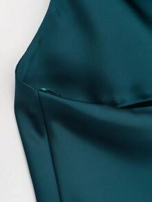Spring/Summer Solid Color Satin Halter Neck Backless Top - Dark Green - View 9