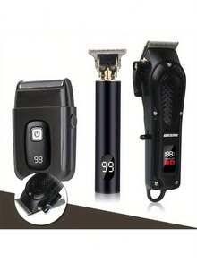 AXH Professional Haircut Kit, Electric Shaver With T-Blade Trimmer And Razor, LCD Display, Low Noise, Men's Grooming Set, USB Rechargeable - Black - View 3