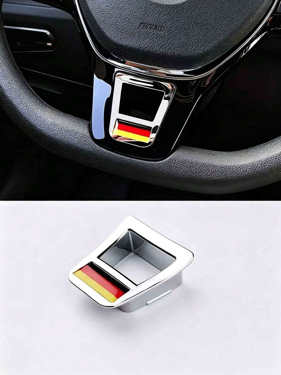 Universal Fit Steering Wheel Bottom Decorative Cover, German Flag Black Red Gold Logo Interior Modification Part, Glossy Interior Upgrade Accessory Decorative Sticker - A - View 1