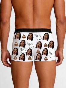 Men's Customized Female Face Poop & Butt Cloud Print White Polyester Boxer Briefs, Funny Creative Couple Gift, Daily Wear - Multicolor - View 3