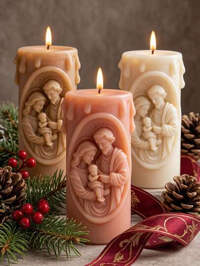 Holy Family Candle Silicone Mold, Candle Mold Suitable For Candle Making, Easy Release And Reusable, Exquisite Craftsmanship, Religious Theme Candle DIY, Church Gift, Religious Holiday Decoration, Home Prayer Choice