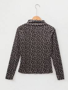 Acelitt Kaos Rajut Lengan Panjang Motif Leopard Wanita, Kerah Bulat, Potongan Reguler, Cocok untuk Liburan Musim Semi dan Gugur - MultiWarna - View 4