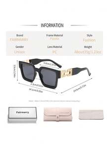 Fairmarry 1 Pair Fashion Square Brand Design Women's Sunglasses, Comes With Storage Case And Cleaning Cloth, Suitable For Daily Outings, Vacation Travel, Street Style, Driving And More. - Multicolor - View 4