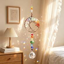 7 Colors Natural Stone Tree Of Life Crystal Hanging Ornament, Window Prism Home Wall Decor, Auto Rearview Mirror Pendant, Household Essential Hanging Decor Gift For Balcony Bedroom Car Interior - A - View 6