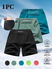 男士運動跑步健身短褲，附腰部手機口袋，免手持便利設計 - 黑色 - 查看 1