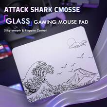 ATTACK SHARK CM05SE Tempered Glass Mouse Pad, 9H Hardness Anti-Scratch, Nano Etched Ultra-Smooth Surface, Non-Slip PU Base, High Accuracy, Fast-Moving, 410*310*5mm For FPS Esports/Office - Black/ White - View 7