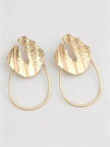 sehuoran 1 Pair Zinc Alloy Hollow Electroplated Matte Gold Geometric Women's Large Stud Earrings For Evening Party - Style - View 6