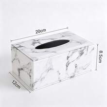 1pc Gold Trim PU Leather Tissue Box, Marble Pattern Tissue Box (Random Style), Home Decor, Room Decor, School Must-Haves - Black and White - View 2
