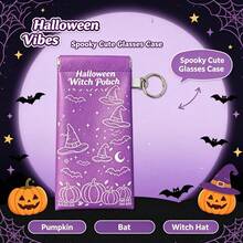 Portable Eyeglasses Pouch Built-In Cleaning Cloth Halloween Witch Hat Pumpkin Print Soft Squeeze Fashion Glasses Storage Bag With Keyring Lightweight - Multicolor - View 9