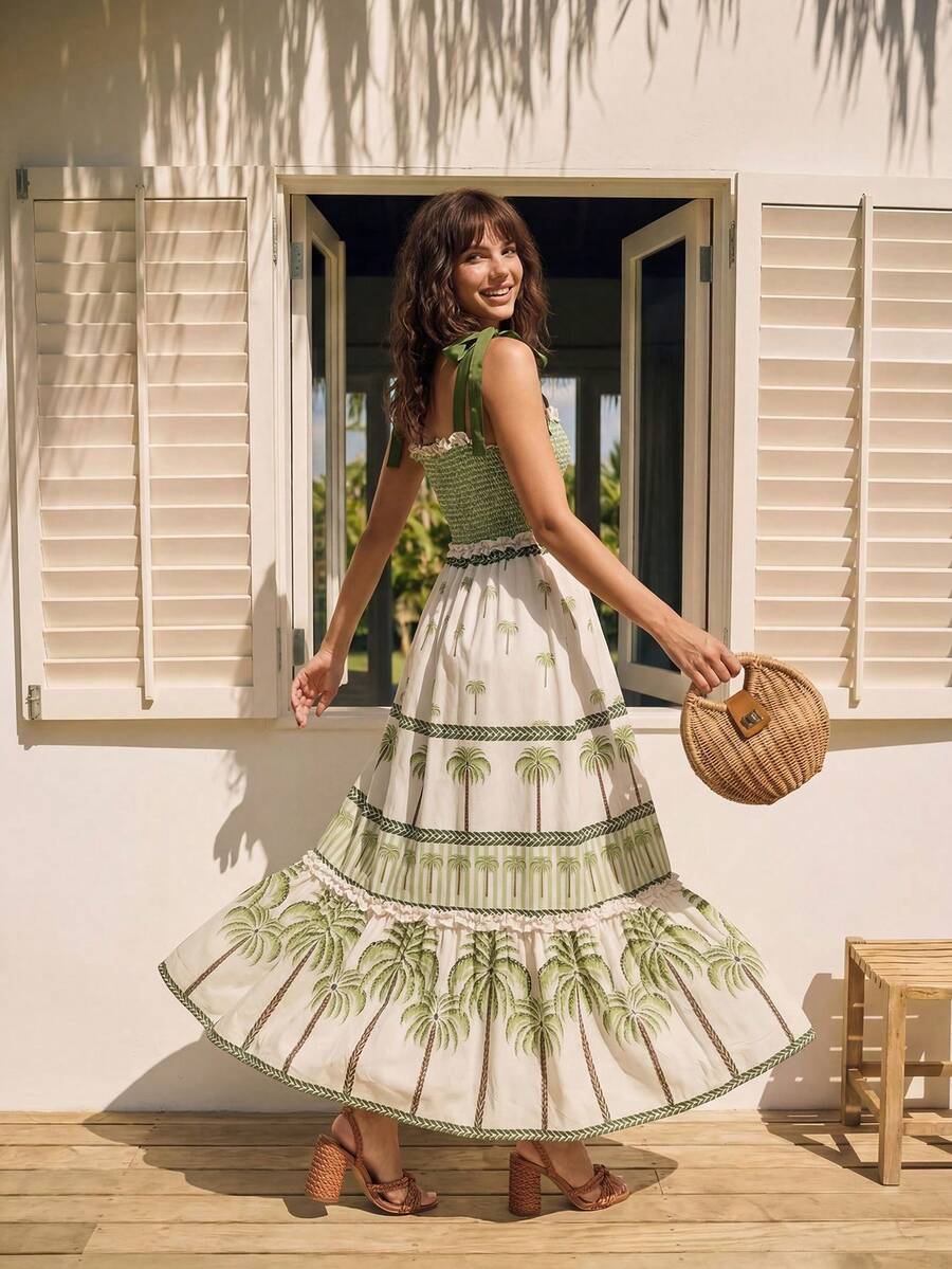 CAJUNI Women Long Jumper Dress With Spaghetti Straps, Fashion For Summer Elegant - Green - View 1