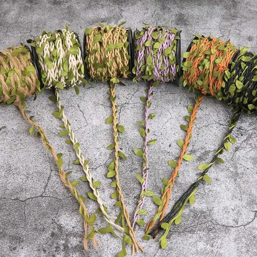 1 Roll 10M Leaf Jute Twine, Multi Color Artificial Green Leaf Wax String, DIY Craft Braided Decor Rope For Gift Wrapping Floral Arrangement Wall Decor - 1Pc - View 1