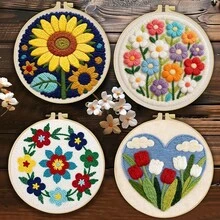 DIY Punch Needle Embroidery Set For Beginners. Includes Punch Needle, Thread, Manual, Hoop & Pre-Printed Fabric. Colorful Floral Landscape Patterns. Creative Craft For Wall Decor & Gifting. 2D Printed Set. 20x20cm/7.87in. - 20 X 20 cm - View 2