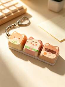 1Pc Kawaii Cartoon Kitty Keyboard Keycap Keychain, Mini Press Button, Cute Animal Bag Ornament Key Ring Accessories - Multicolor - View 13