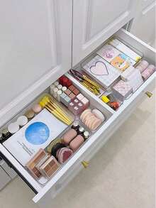 1/4/5/6/18 Peças Caixa de Armazenamento de Cosméticos Estilo Gaveta Transparente, Organizador de Compartimento de Mesa, Adequado para Cosméticos, Joias, Cuidados com a Pele, Artigos de Papelaria e Suprimentos de Cozinha, Presente Perfeito para Mulheres - Transparente - Visão 3