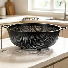 1pc Stainless Steel Black Fine Mesh Colander, Dual Handle Rice Washing Basket, Vegetable And Fruit Strainer, Stainless Steel Rice Sieve, Fine Mesh Design, Suitable For Washing Pasta, Vegetables, Rice, Fruit And Other Ingredients, Multi-Purpose Rice Washing And Vegetable Cleaning Basket, Kitchen Daily Essential, Kitchen Fruit Basket, Kitchen Must-Have, Christmas, Halloween Gift. - Black - View 12