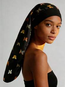CONFLASS Leopard Print Butterfly Pattern Long Satin Sleep Cap, Loose Elastic Band Silk Hair Bonnet, Extra Large Long Braid Curly Hair Cap, Women's Essential Night Sleep Cap For Back To School - Multicolor - View 7
