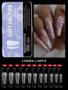 550pcs Soft Gel Nail Tips, Medium-Short Almond & Coffin Shape, Full Coverage Matte Nail Extensions, Acrylic Press-On Nails, DIY Nail Art Decoration - Clear - View 6