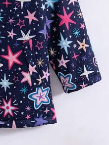 Girls' Casual Fashion Star Print Thermal Lined Hooded Jacket, Autumn/Winter - Black - View 7