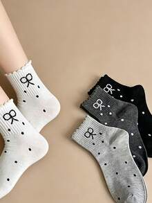 4 pares de calcetines de media caña con volantes y lazos para mujer, nuevos calcetines slouch con lunares y lazos de encaje estilo Ins, calcetines de media caña para estudiantes - Multicolor - Ver 6