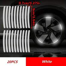 20pcs Car Wheel Hub Reflective Stickers Colorful Luminous Strong Reflective White Car Wheel Decorative Strips Stickers Wheel Decorative Strips Night Stickers - 20pcs - View 2