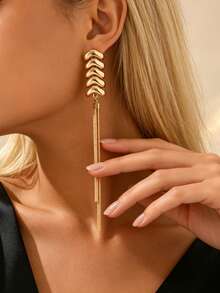 1 Pasang Anting Rantai Ular dan Tulang Panjang Berumbai Melengkung Mengkilap Berlapis-lapis untuk Wanita, Cocok untuk Acara Jamuan dan Pesta - Yellow Gold - View 2