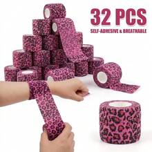 Printed Elastic Sports Bandage - Premium Tattoo Bandage | 2" X 177" Non-Slip Non-Woven Fabric, Pink Leopard Print Pattern, Provides Support & Protection - Multicolor - View 8