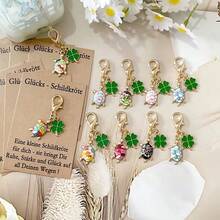 10pcs Colorful Turtle And Four-Leaf Clover Theme Keychains, Including 1 German Lucky Turtle Greeting Card, Fun Lucky Tokens For Backpacks And Keyrings, Fashionable Vintage Bag, Wallet, Backpack, Earphone, Key Accessories - Multicolor - View 6