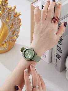 REBIRTH 1pc Women's Silicone Strap Casual Versatile Personalized Style Quartz Watch Suitable For Daily Wear - Green - View 8