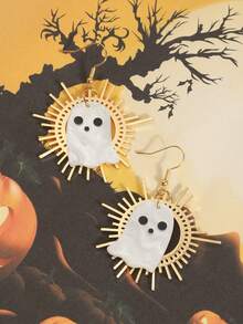 1 Pair Fashionable Vintage Geometric Ghost Pendant Earrings, Versatile Niche Ear Jewelry - Multicolor 1 - View 4