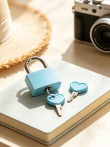 Metal Small Padlock With 2 Keys, Metal Lock With Heart Pattern, Small Padlock, Small Key Lock, No Assembly Required, Waterproof, Luggage Lock With Keys, Small Luggage Padlock, Metal Key Padlock, Suitable For Luggage, Pencil Case, Backpack, Travel Accessories, School Locker, Sports Locker, Fence, Toolbox, Suitable For Graduation Season, Back To School Season, Teacher's Day Gift, Birthday Gift - Multicolor - View 2